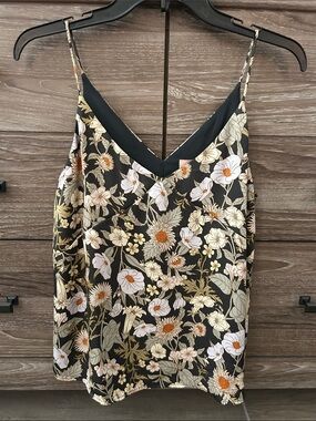 Philosophy Floral Satin V-Neck Camisole Tank - Black, Cream, Orange